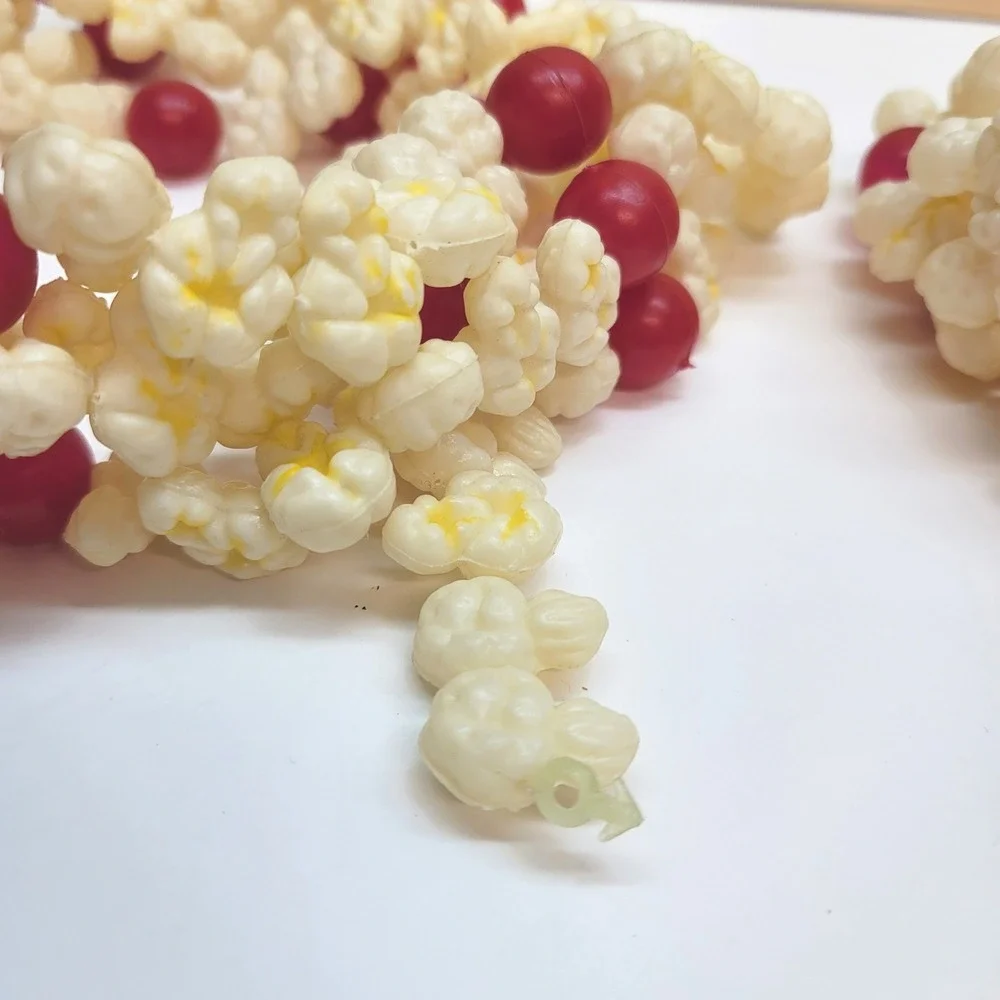 Vintage Plastic Popcorn and Cranberry Christmas Garland 8ft Strands Set 2
